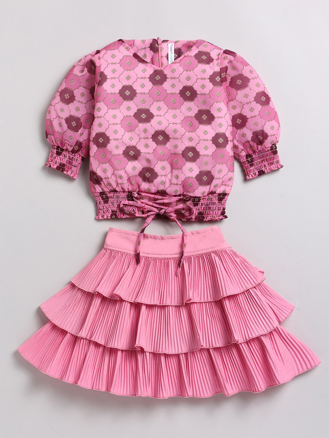 

Toonyport Girls Printed Top with Skirt, Pink