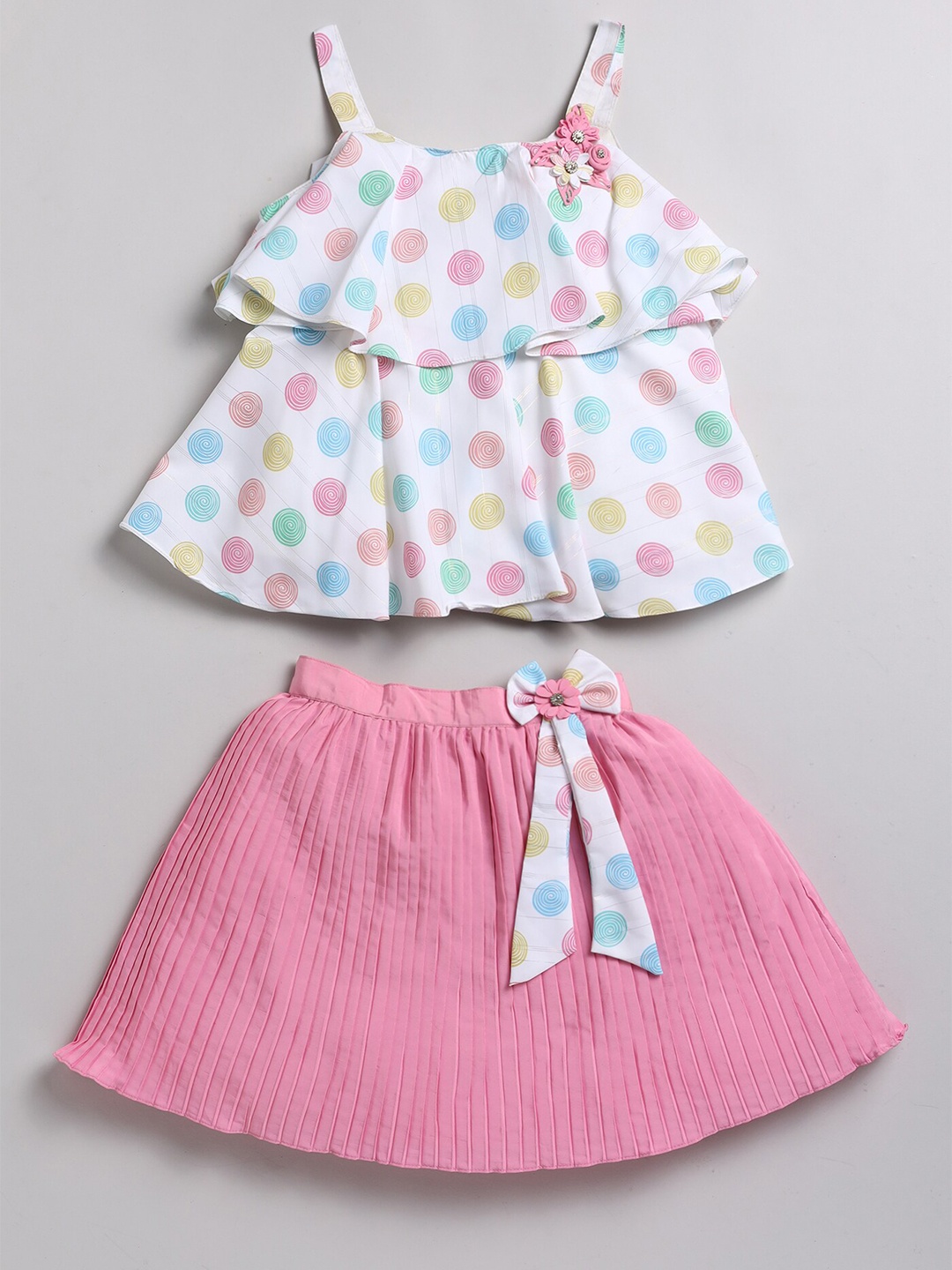 

Toonyport Girls Printed Top with Skirt, Pink