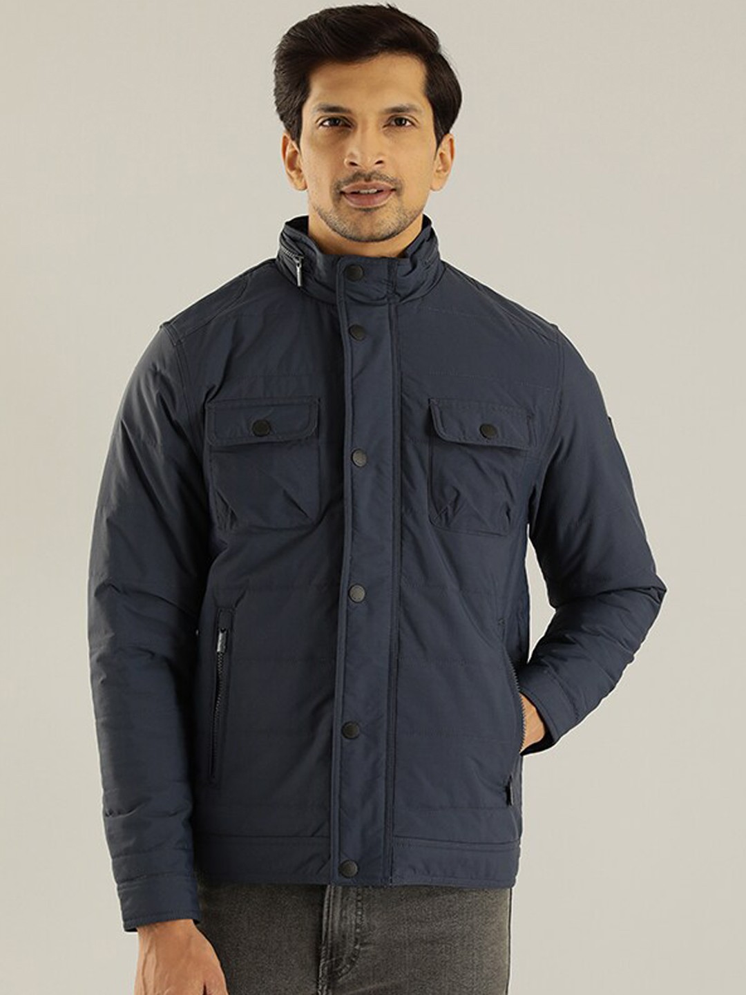 

Indian Terrain Mock Collar Bomber Jacket, Navy blue
