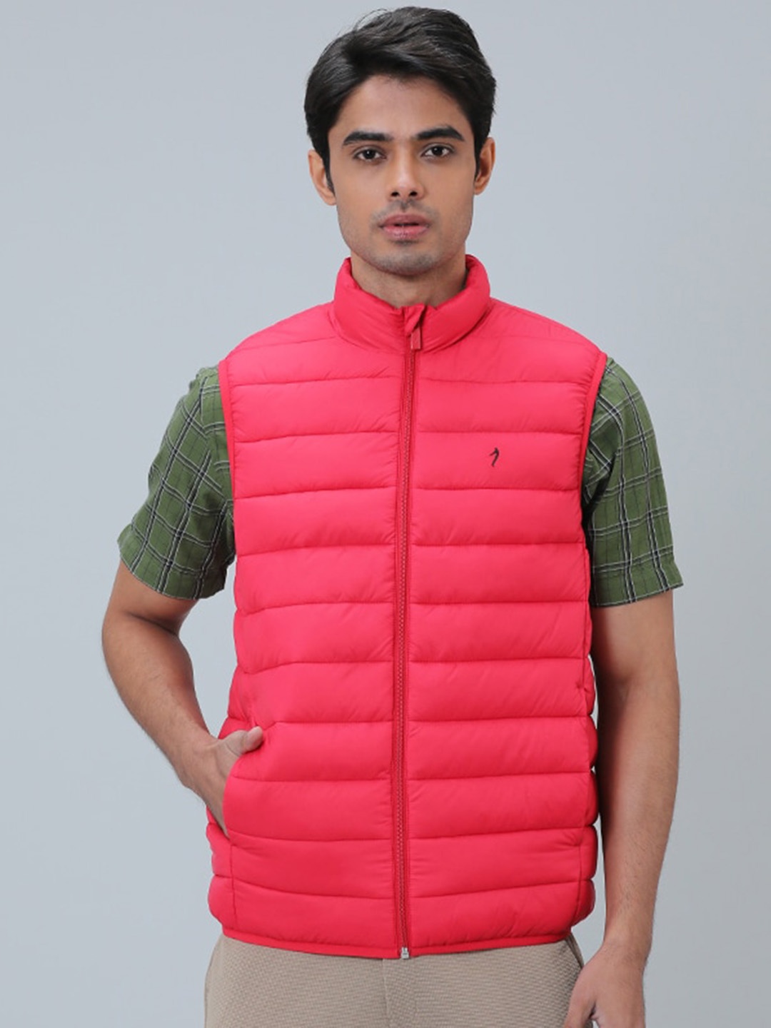 

Indian Terrain Mock Collar Sleeveless Puffer Jacket, Red