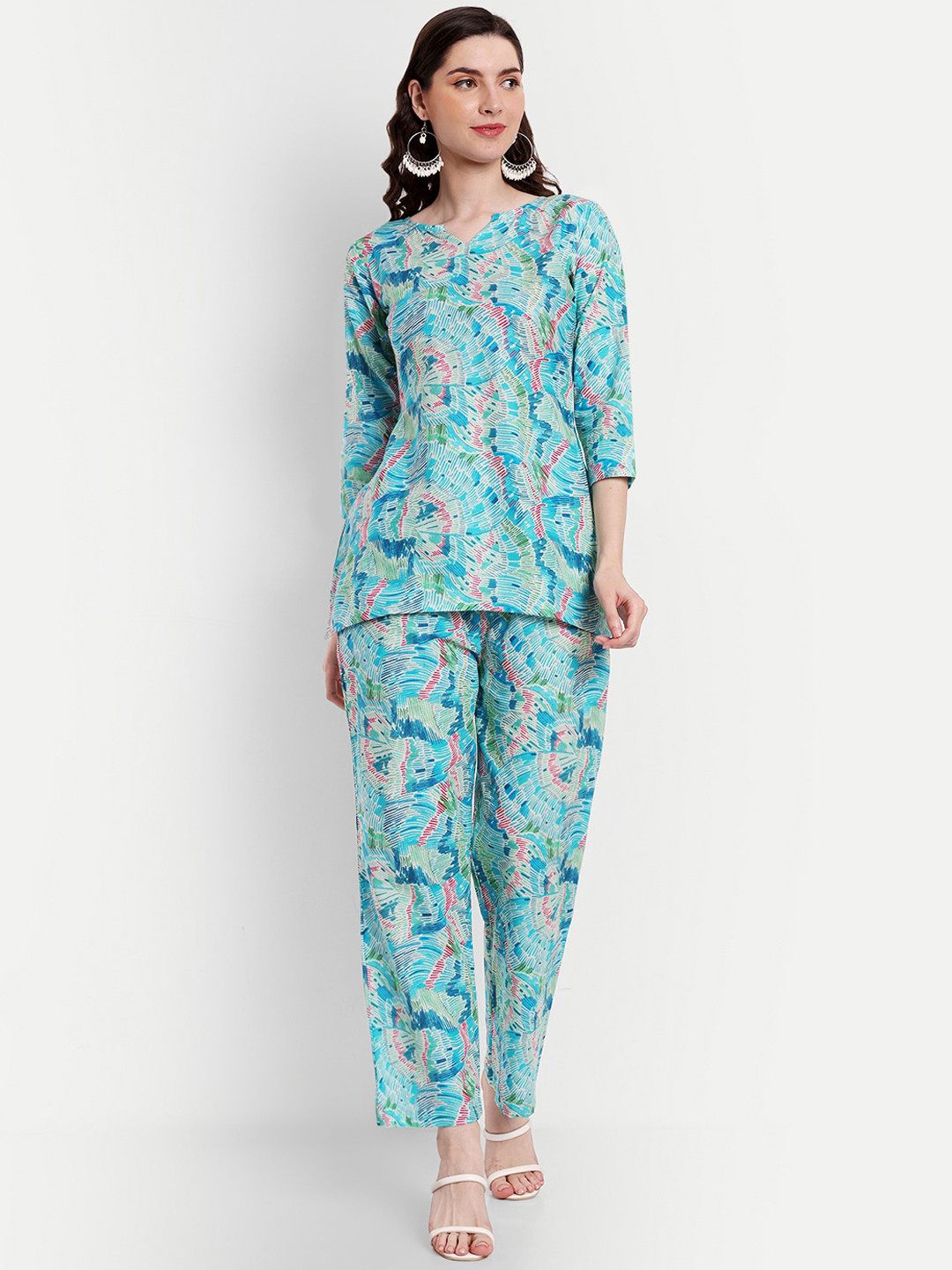 

ISAM Geometric Printed Pure Cotton Top & Trousers, Blue