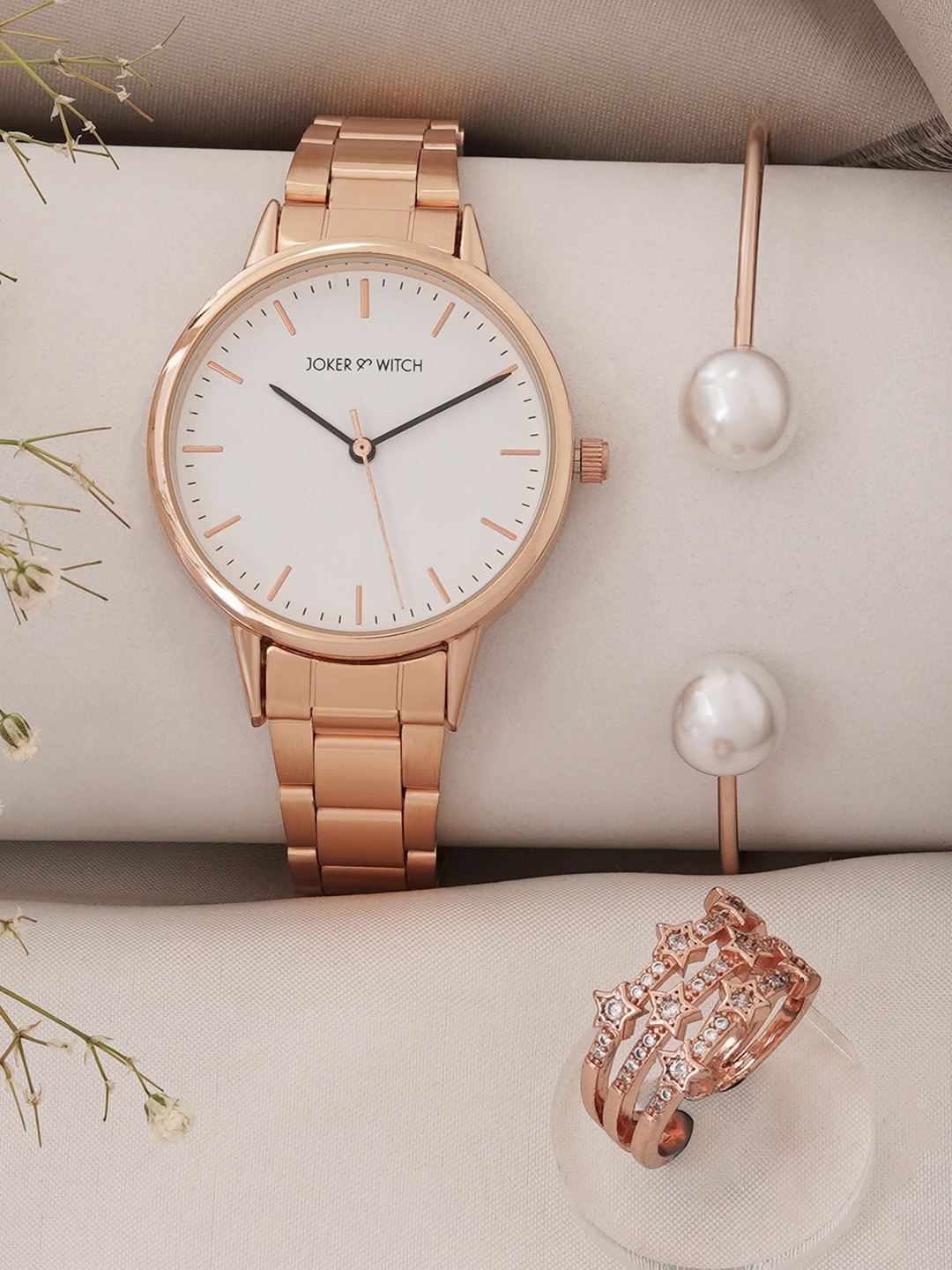 

JOKER & WITCH Women Cassandra Love Triangle Watch Gift Set JWLT743, Rose gold
