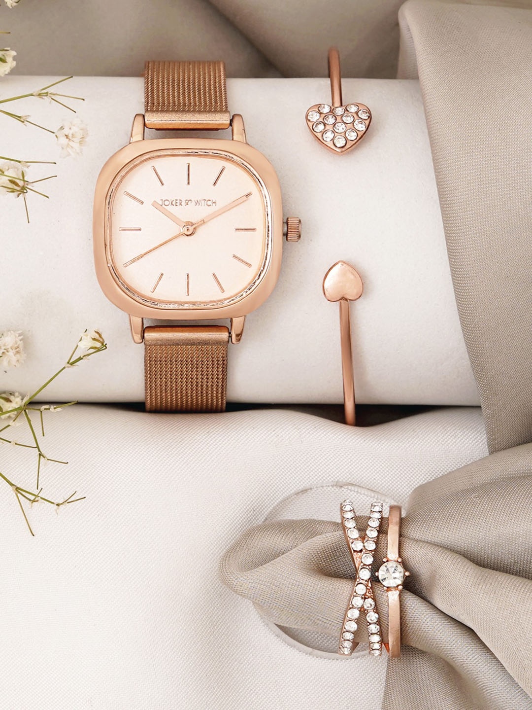 

JOKER & WITCH Women Brooke Love Triangle Watch Gift Set JWLT766, Rose gold
