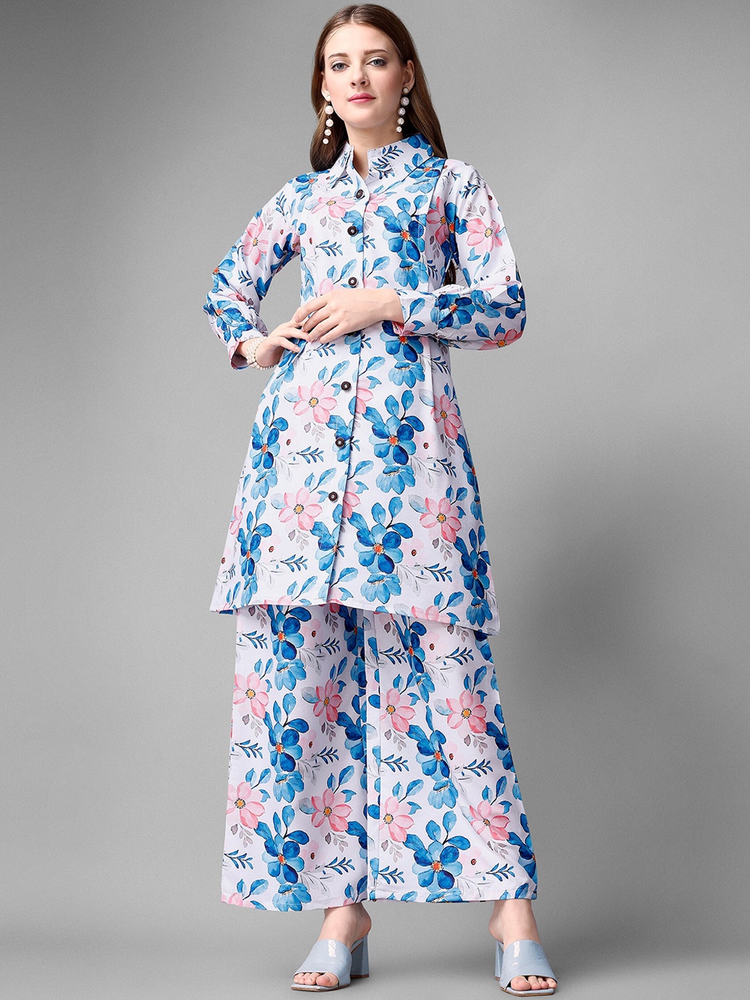 

ASPORA Floral Printed Tunic With Palazzos, White