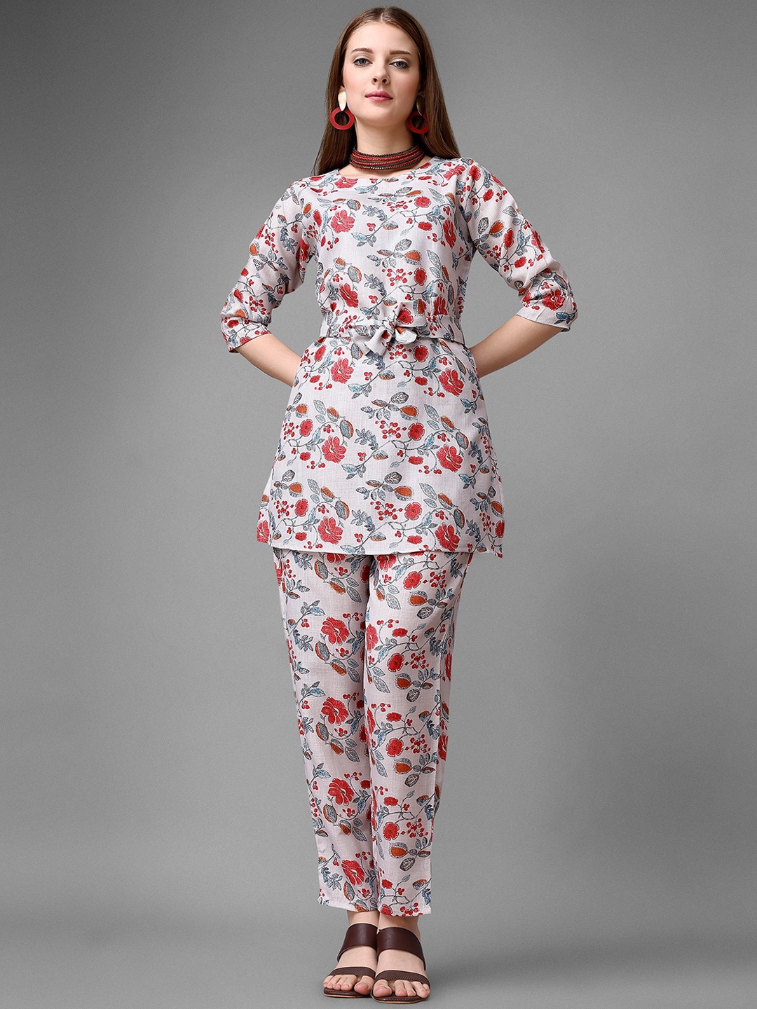 

ASPORA Floral Printed Linen Tunic & Trousers, Cream