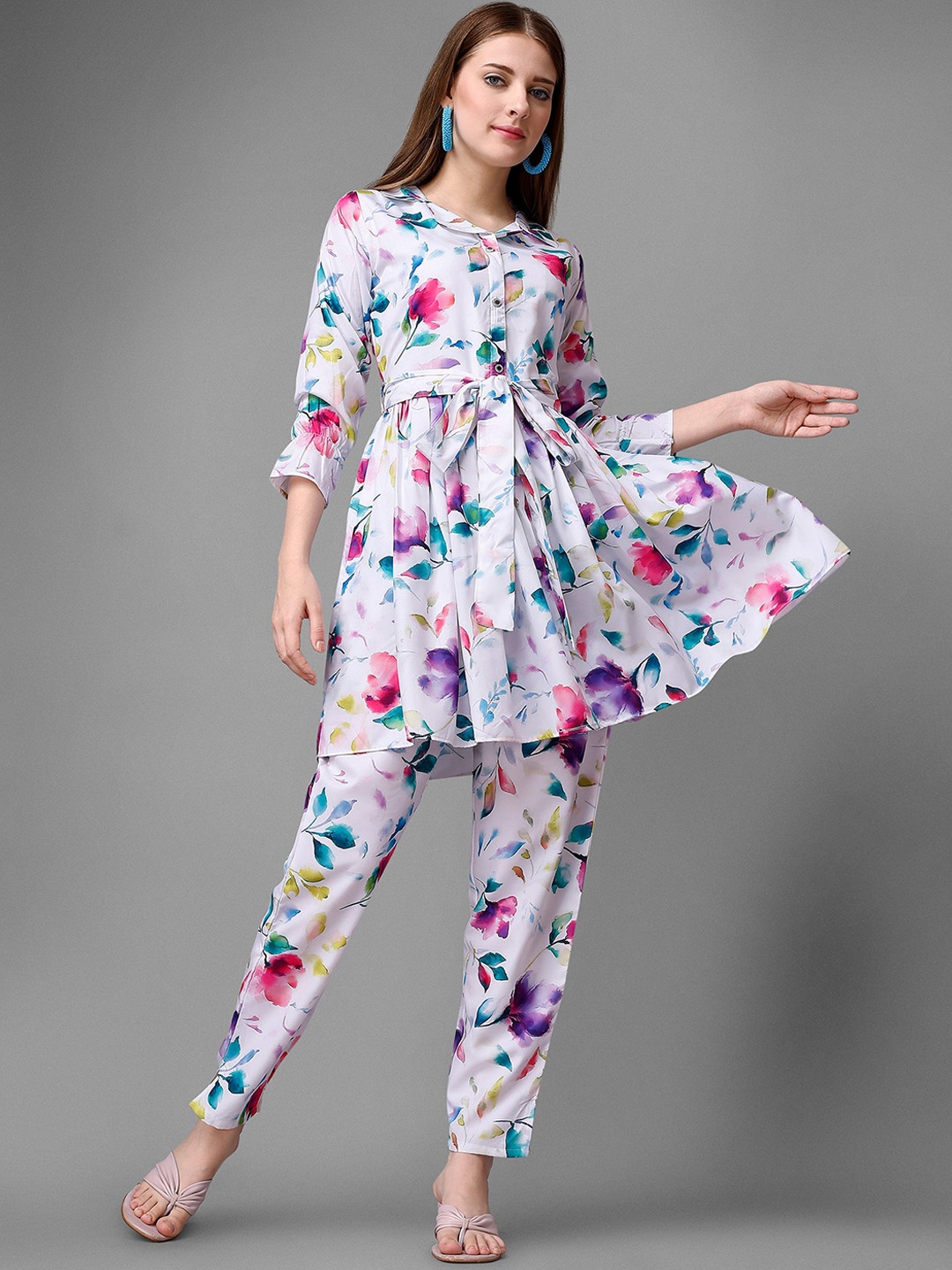 

ASPORA Floral Printed Tunic & Trousers, White