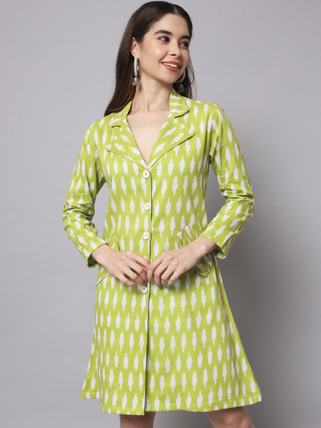 

KALINI Abstract Printed Cotton A Line Dress, Green