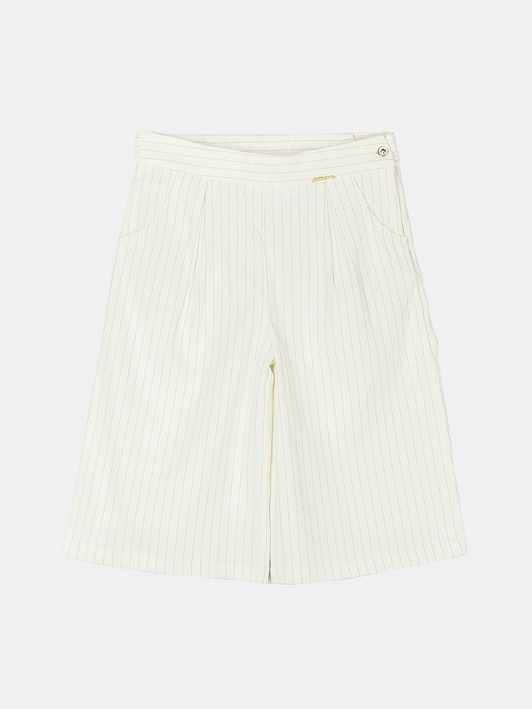

Peppermint Girls Relaxed Flared High-Rise Pleated Culottes Trousers, Off white