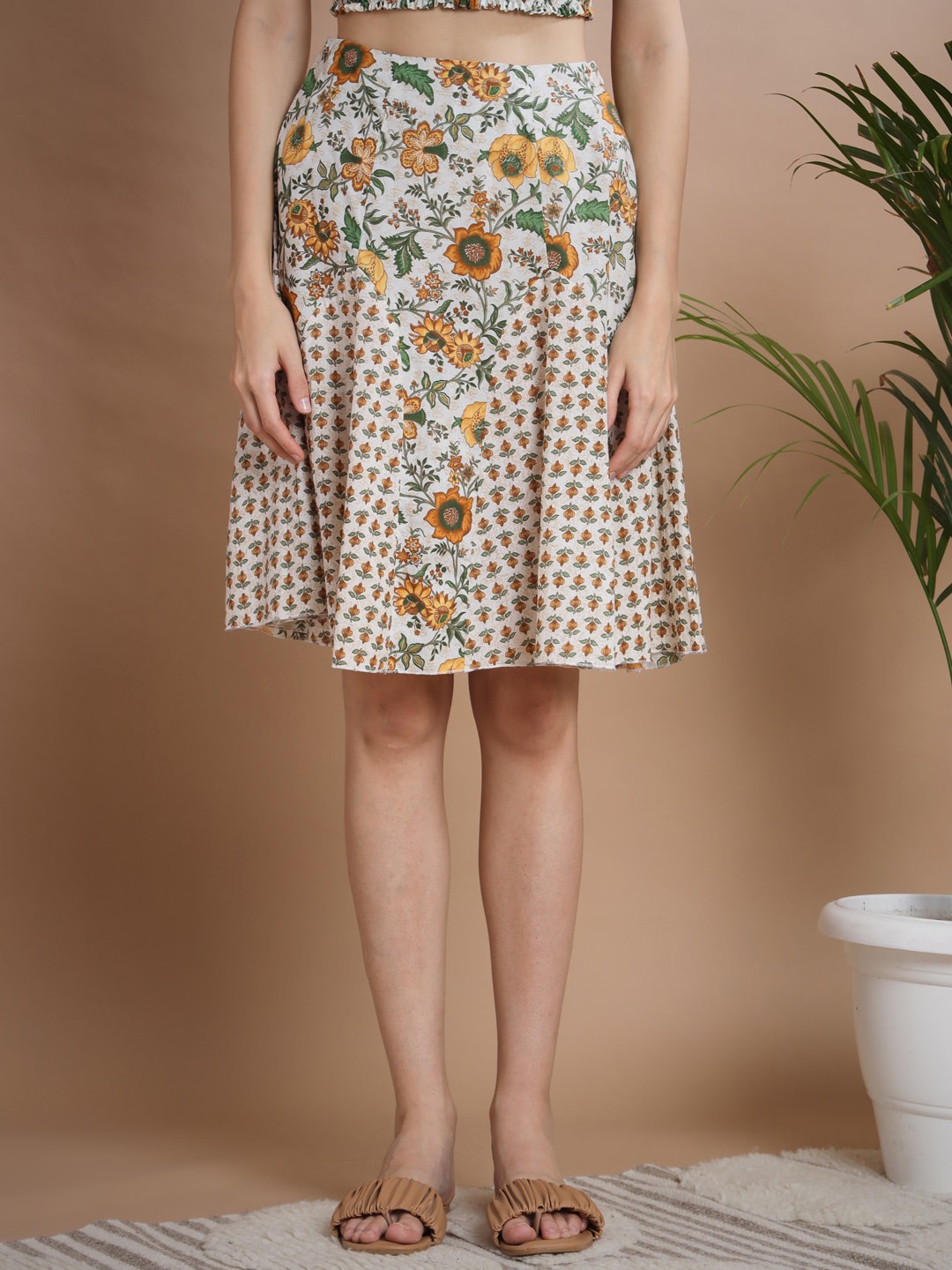 

DressBerry Printed Pure Cotton Knee Length Flared Skirt, Yellow
