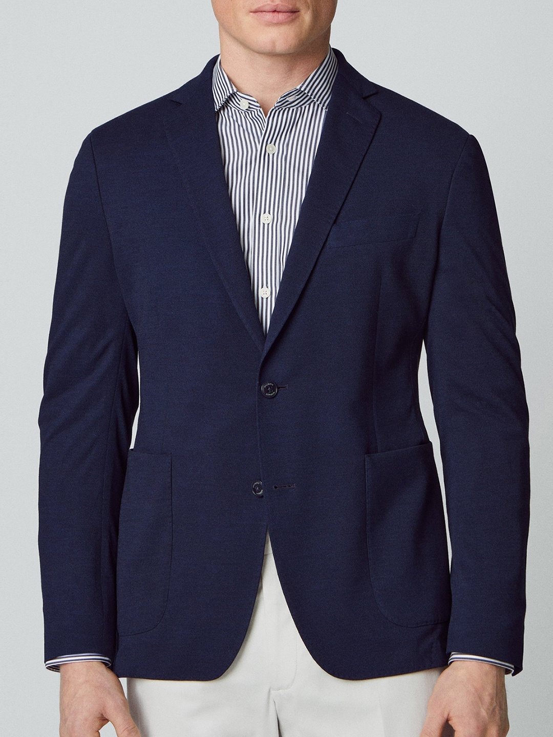 

HACKETT LONDON Single-Breasted Wool Casual Blazers, Navy blue