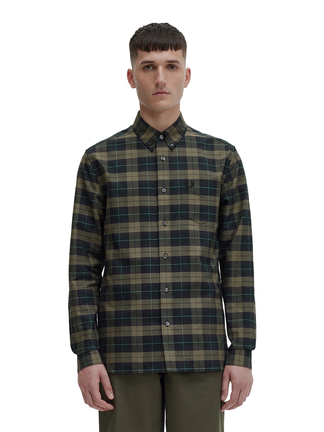 

Fred Perry Tartan Checked Button-Down Collar Long Sleeves Cotton Casual Shirt, Green
