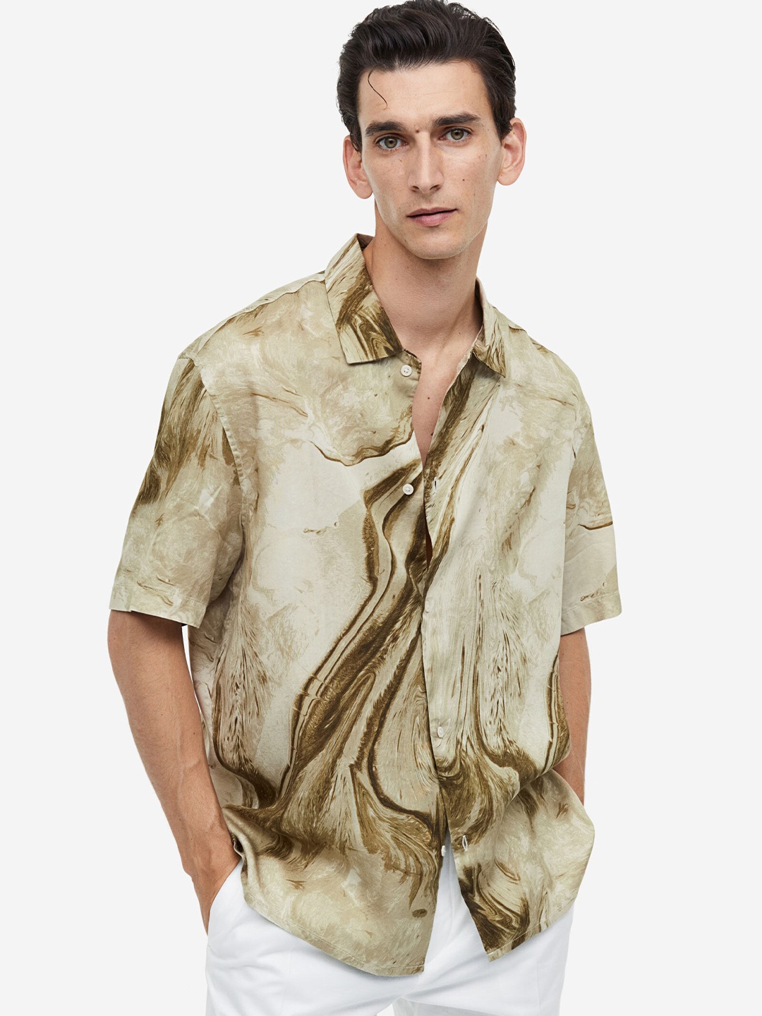 

H&M Regular Fit Patterned Lyocell Shirt, Green