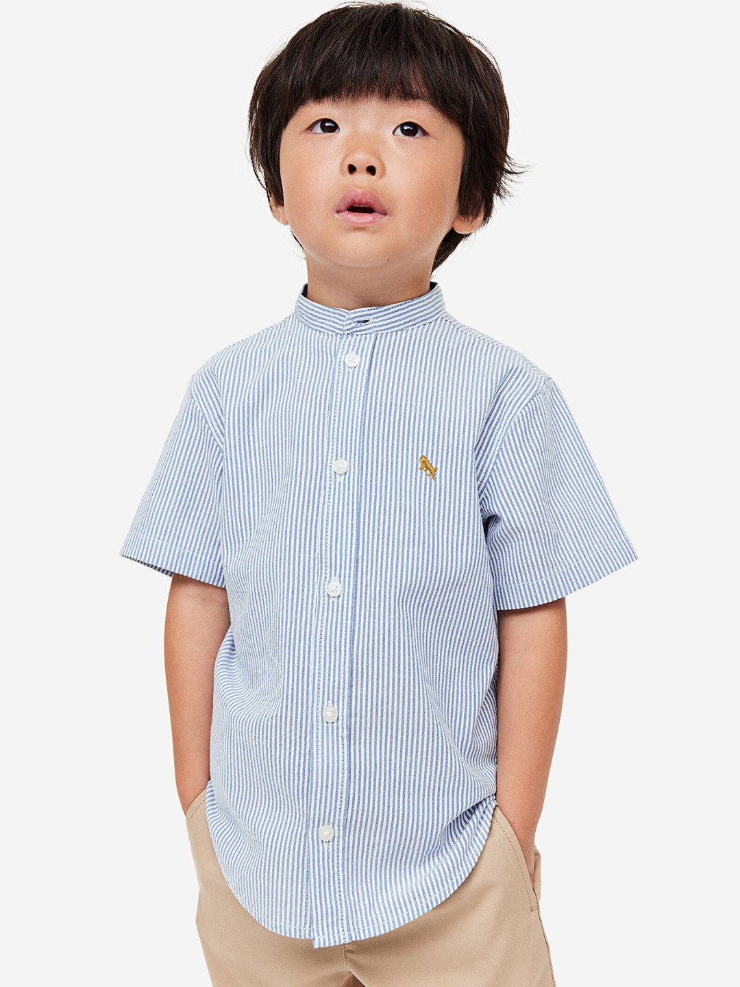 

H&M Boys Grandad Cotton Shirt, Blue