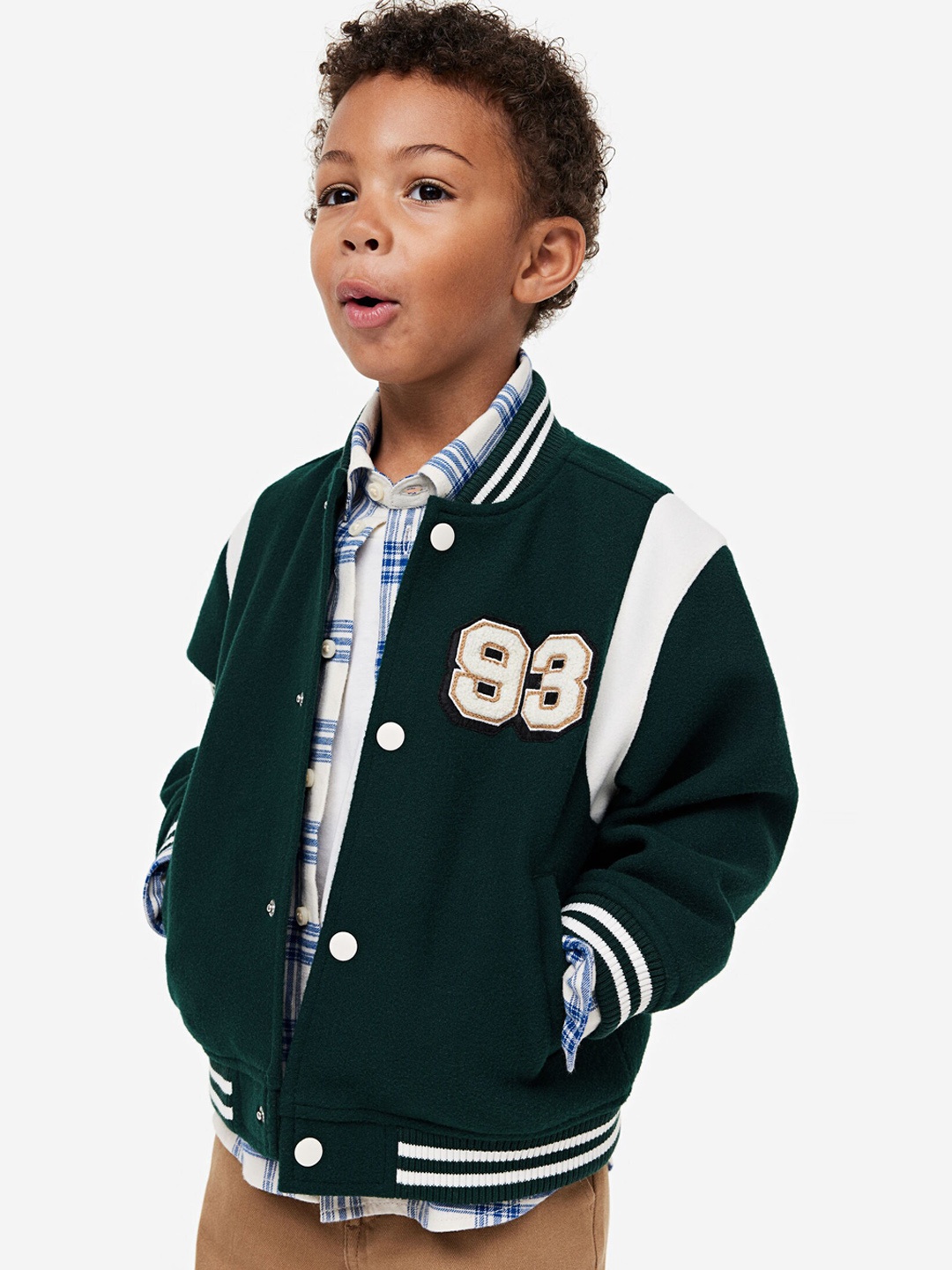 

H&M Boys Embroidered Baseball Jacket, Green