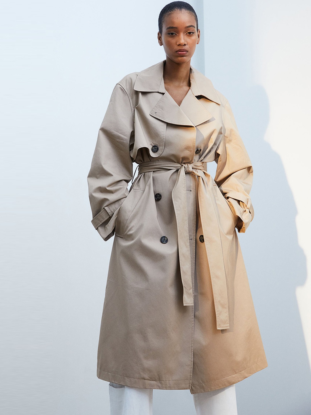 

H&M Cotton Twill Trenchcoat, Beige