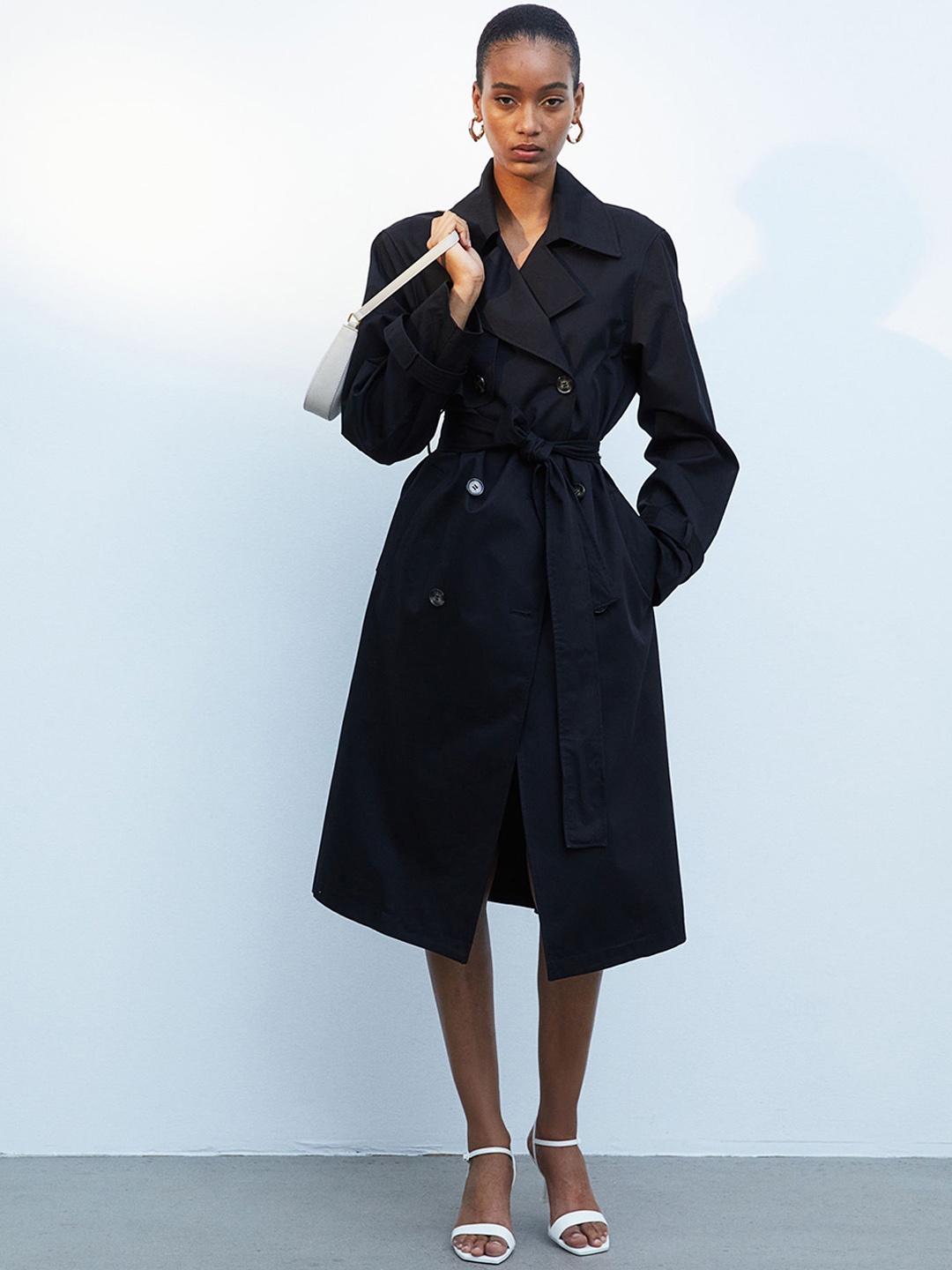 

H&M Cotton Twill Trenchcoat, Black