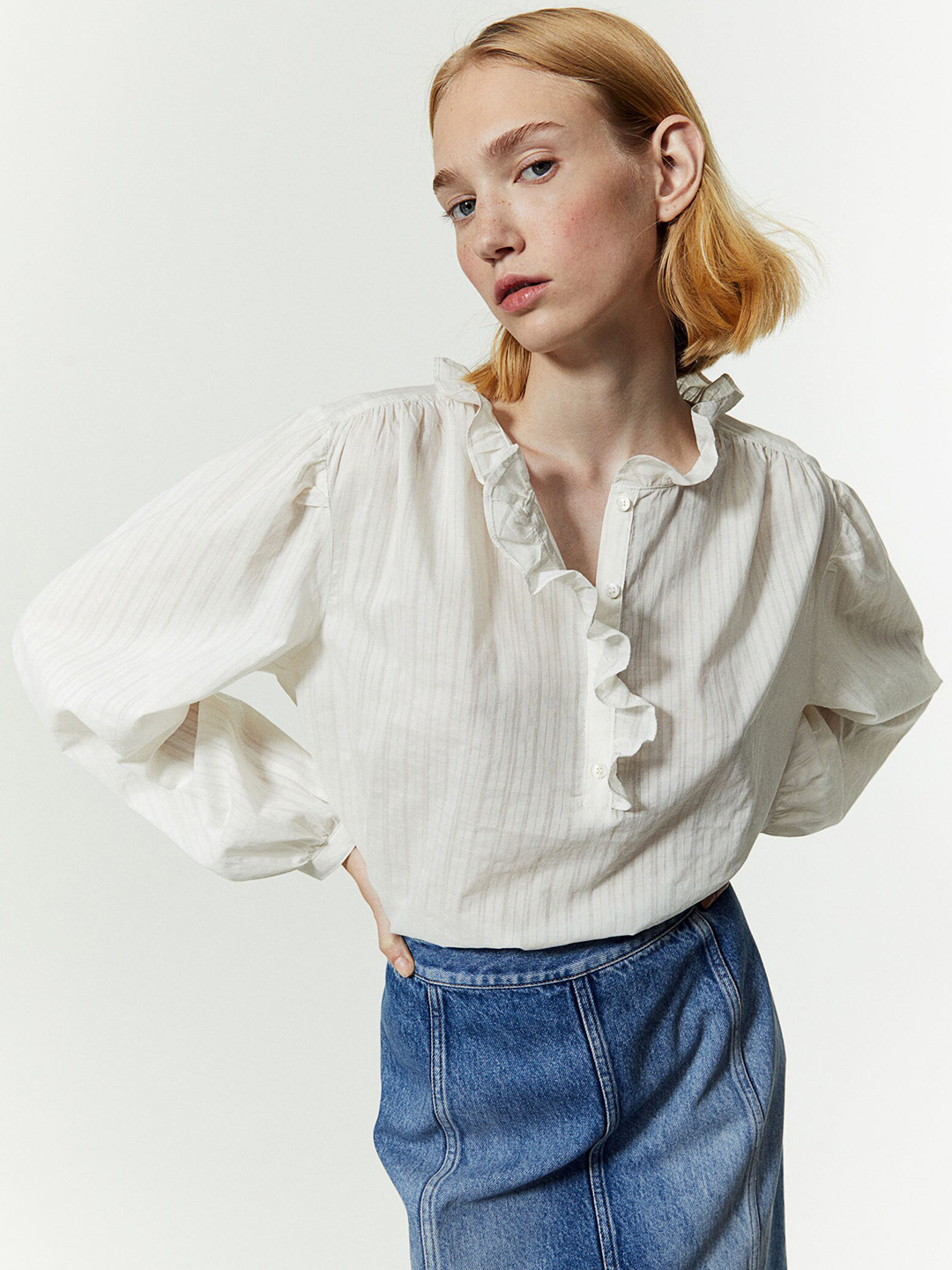 

H&M Frill Trimmed Pop Over Top, White