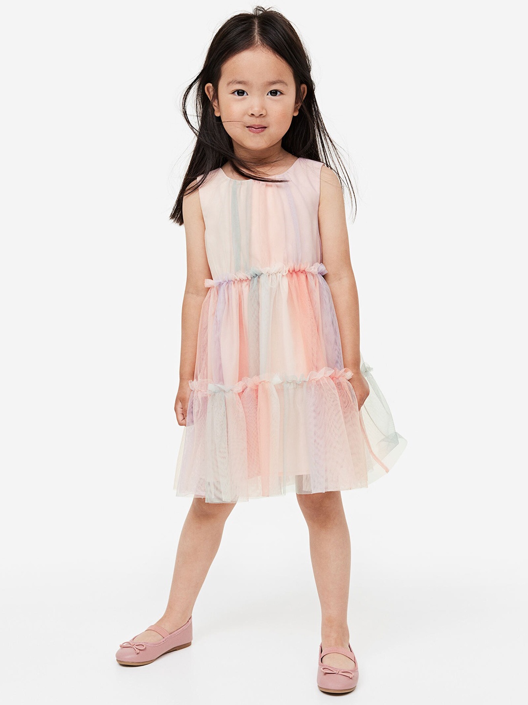 

H&M Girls Frill Trimmed Tulle dress, Pink