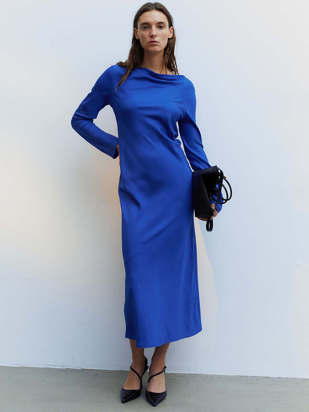 

H&M Tie-Detail Satin Dress, Blue