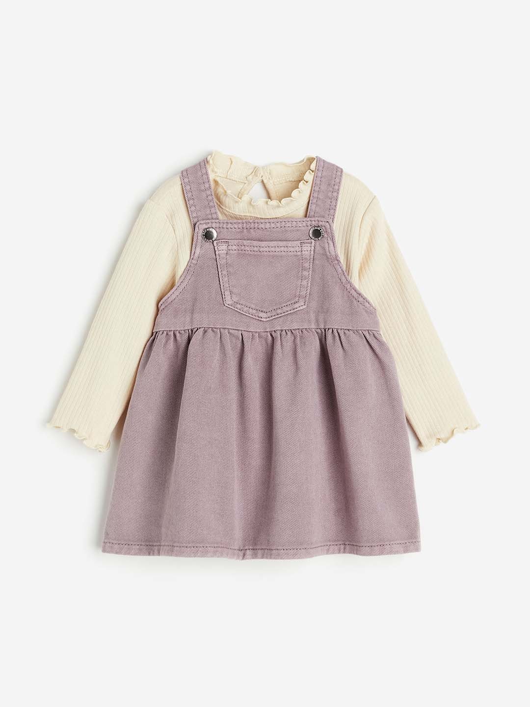

H&M Girls 2-Piece Cotton Top And Dress Set, Mauve