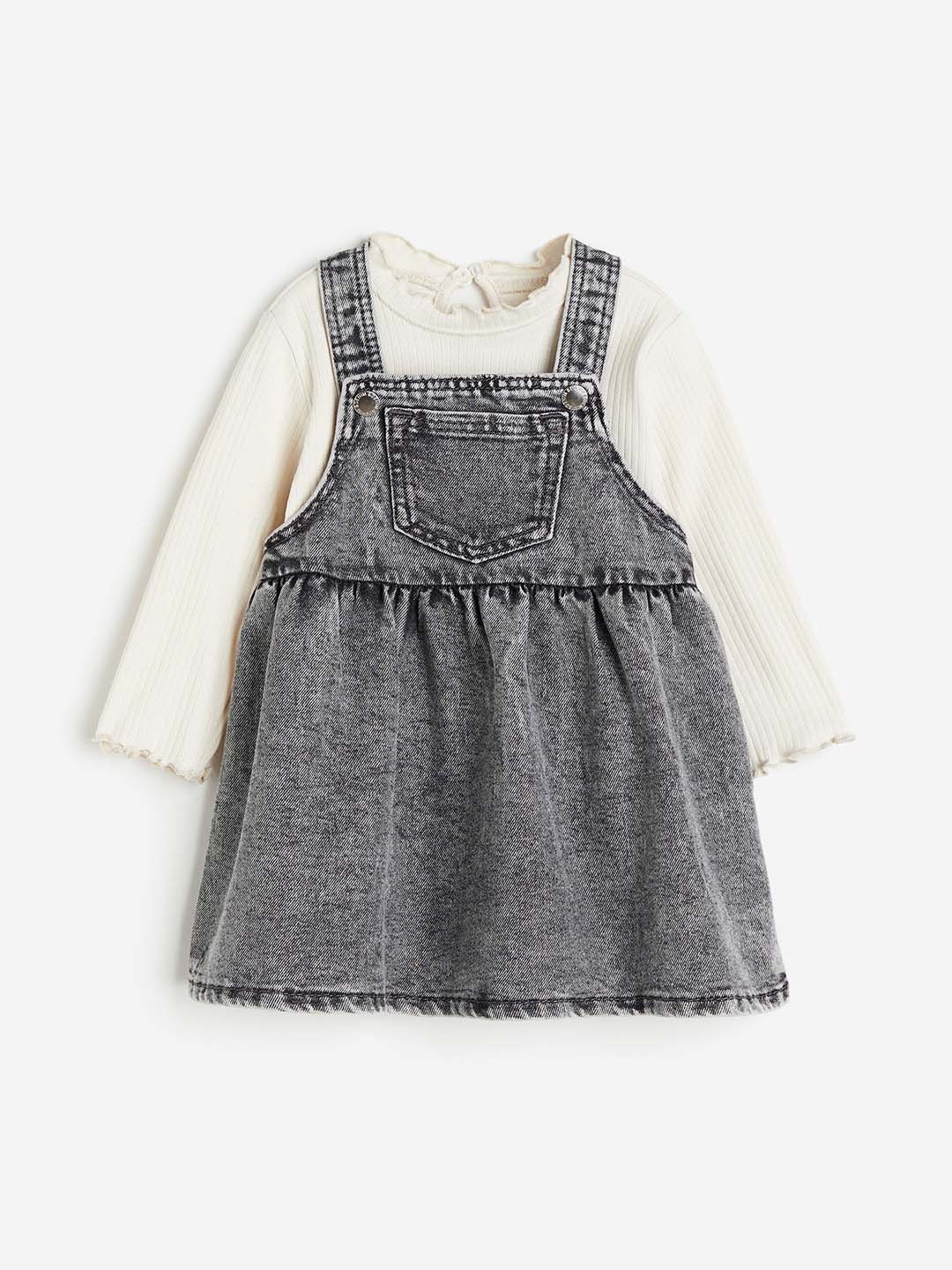 

H&M Girls 2-Piece Top And Dress Set, Grey