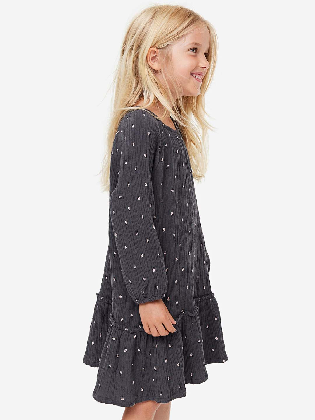 

H&M Girls Patterned Muslin Dress, Grey