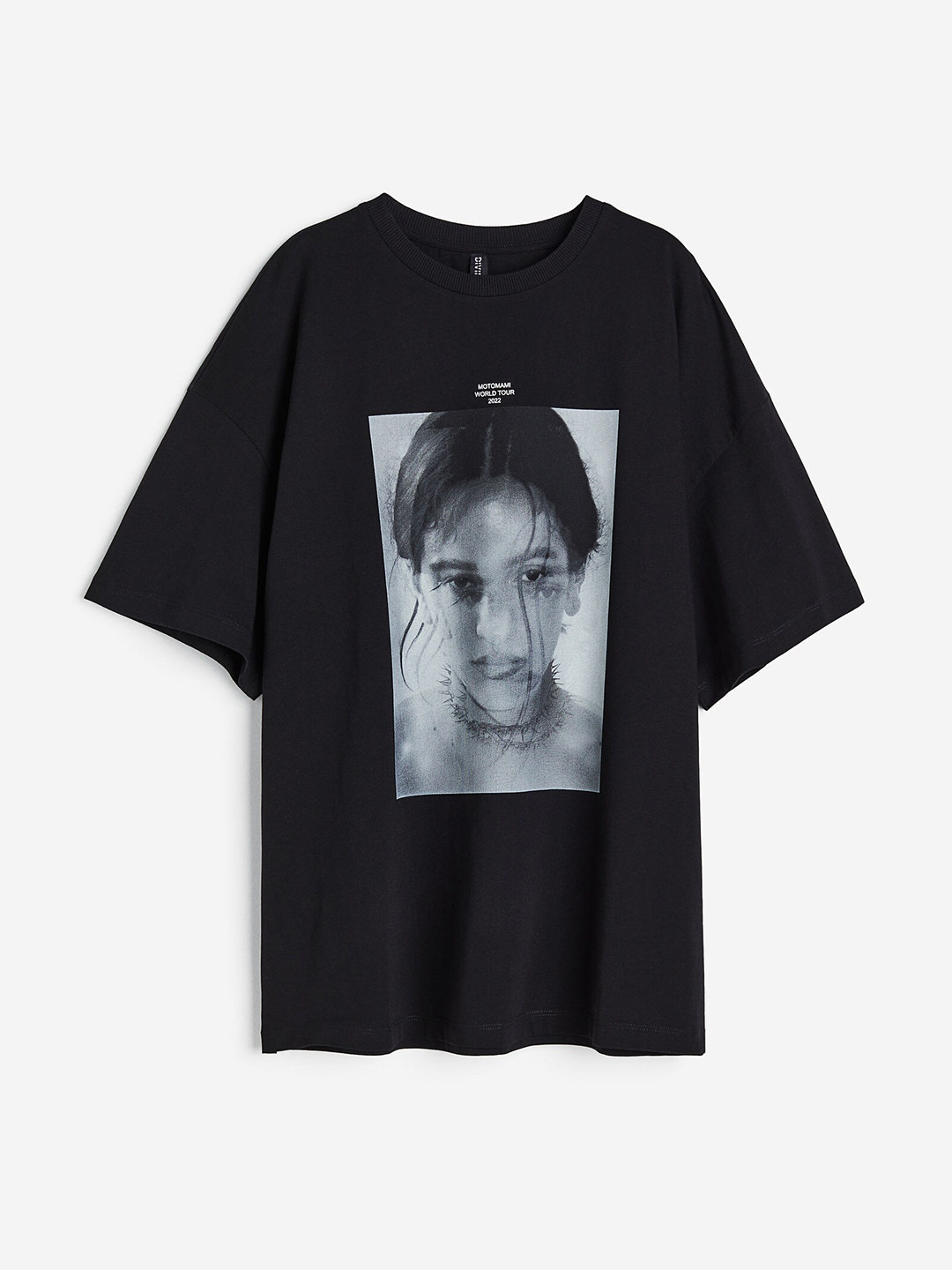 

H&M Pure Cotton Oversized Printed T-Shirt, Black