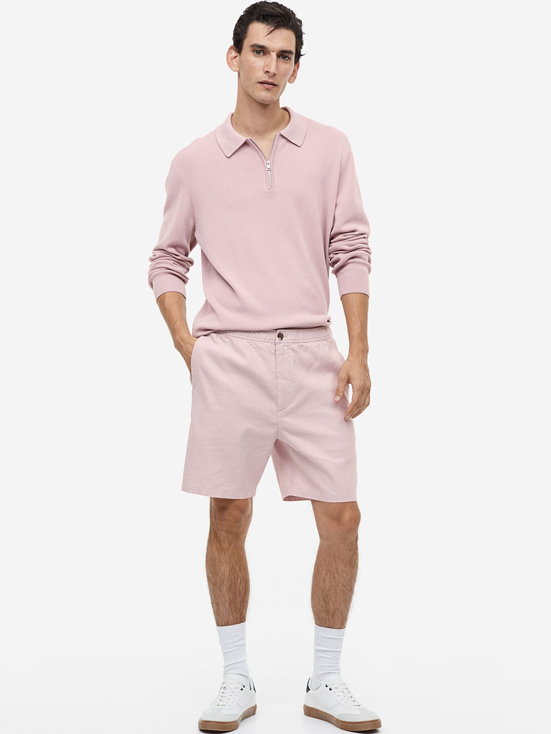 

H&M Men Regular Fit Linen-Blend Shorts, Pink