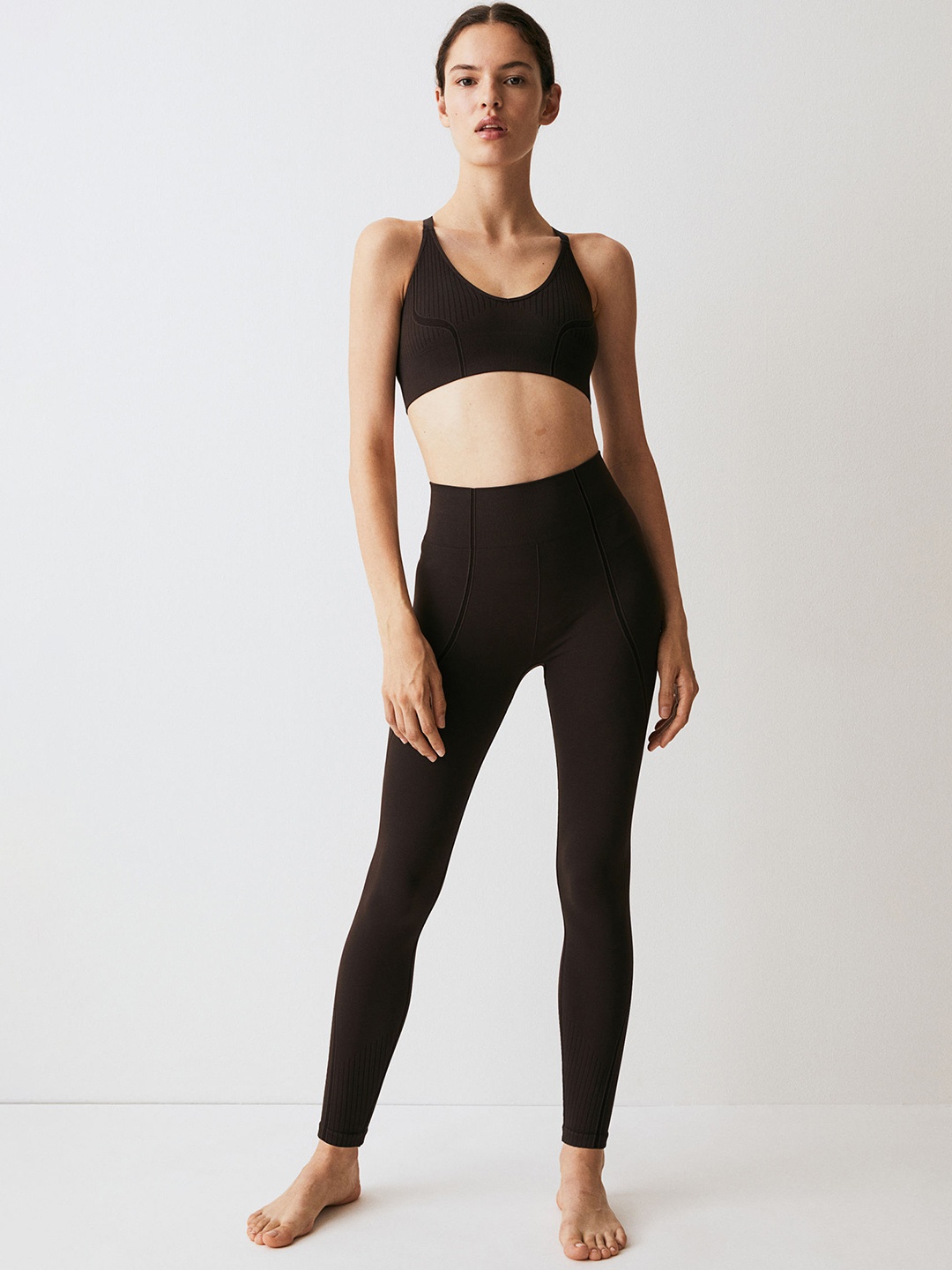 

H&M Women DryMove Seamless Sports Tights, Brown