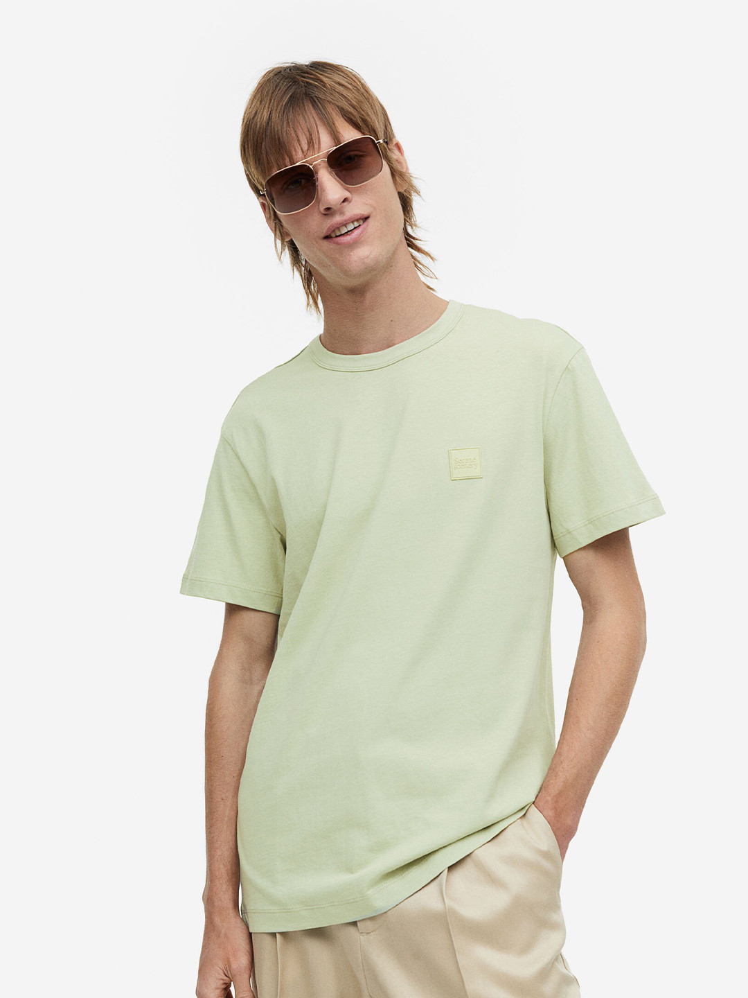 

H&M Pure Cotton Regular Fit T-shirt, Sea green