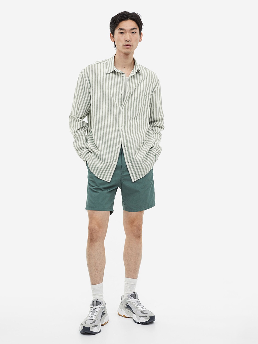 

H&M Relaxed Fit Linen-Blend Shirt, Green