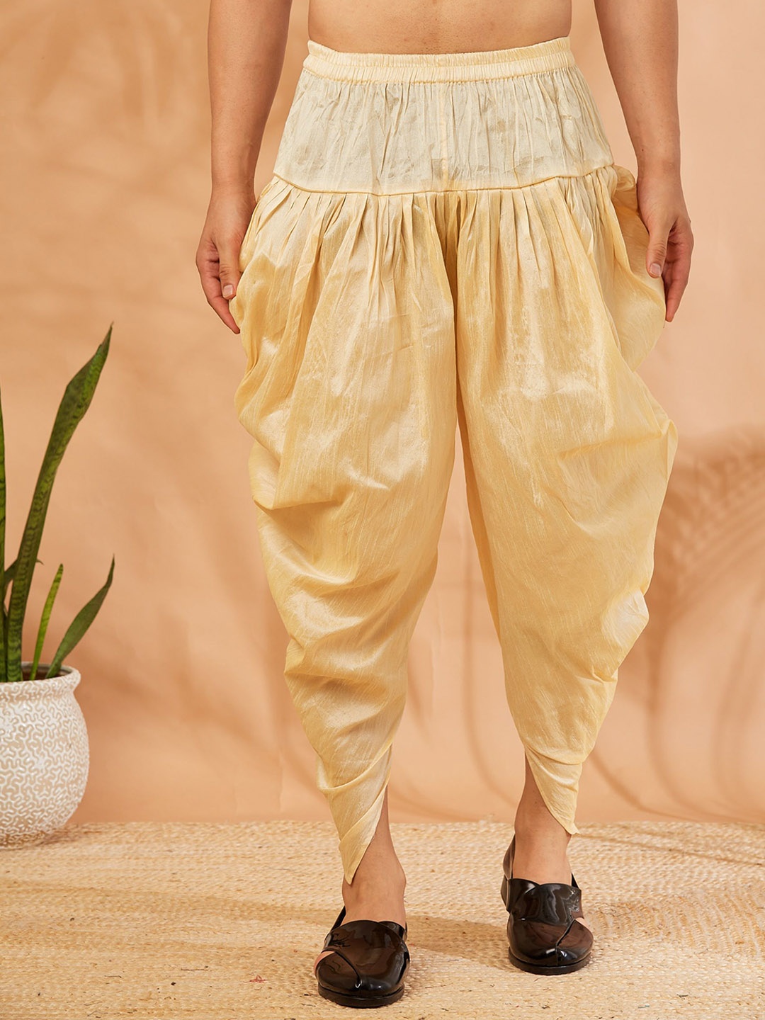

Armaan Ethnic Men Pleated Silk Dhoti Pant, Beige