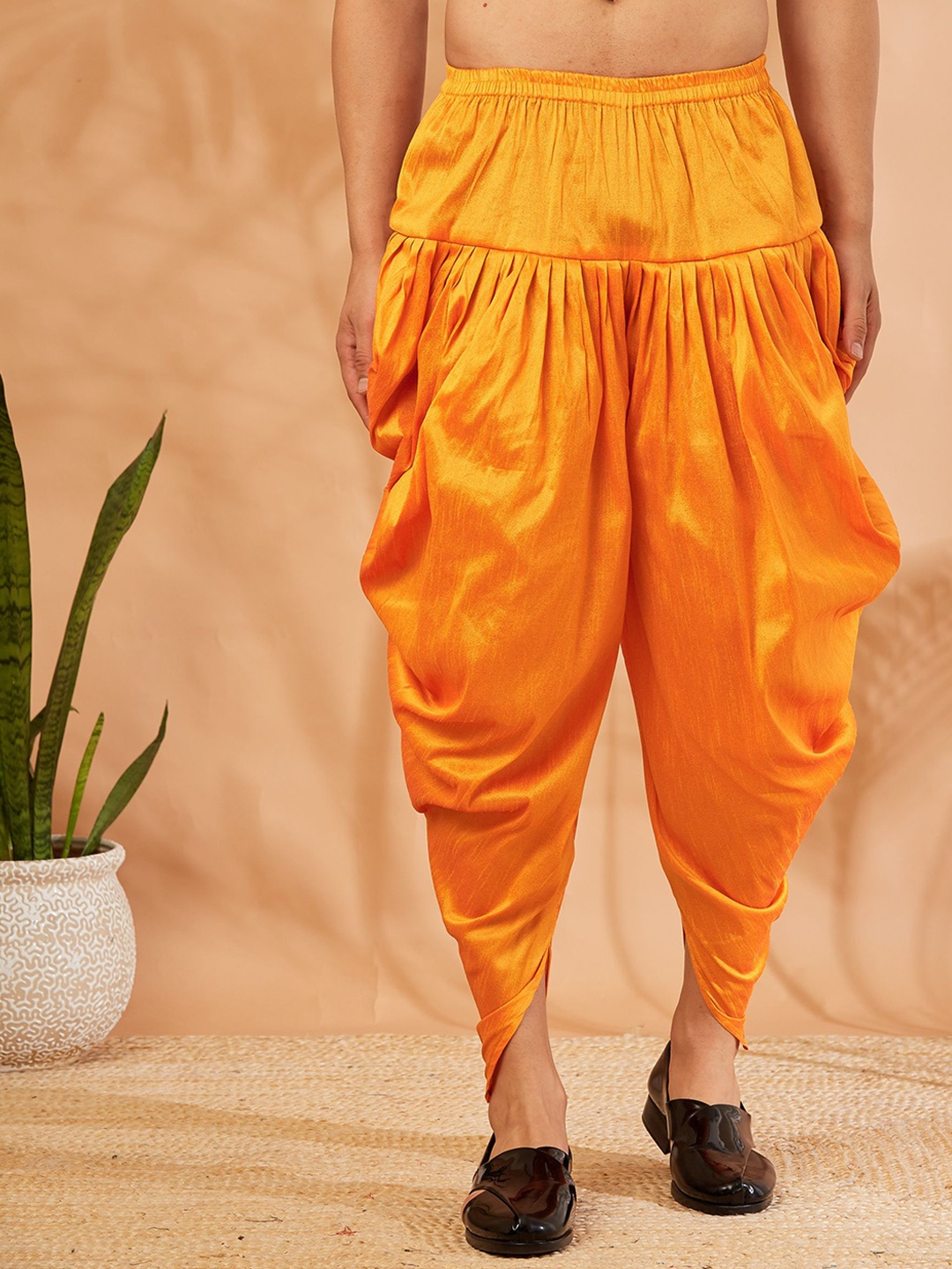 

Armaan Ethnic Men Pleated Silk Dhoti Pant, Orange