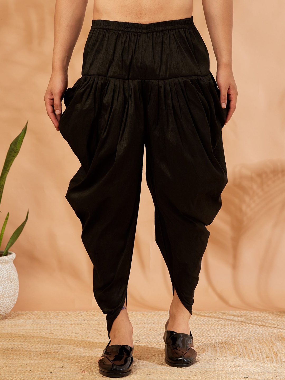 

Armaan Ethnic Men Pleated Silk Dhoti Pant, Black