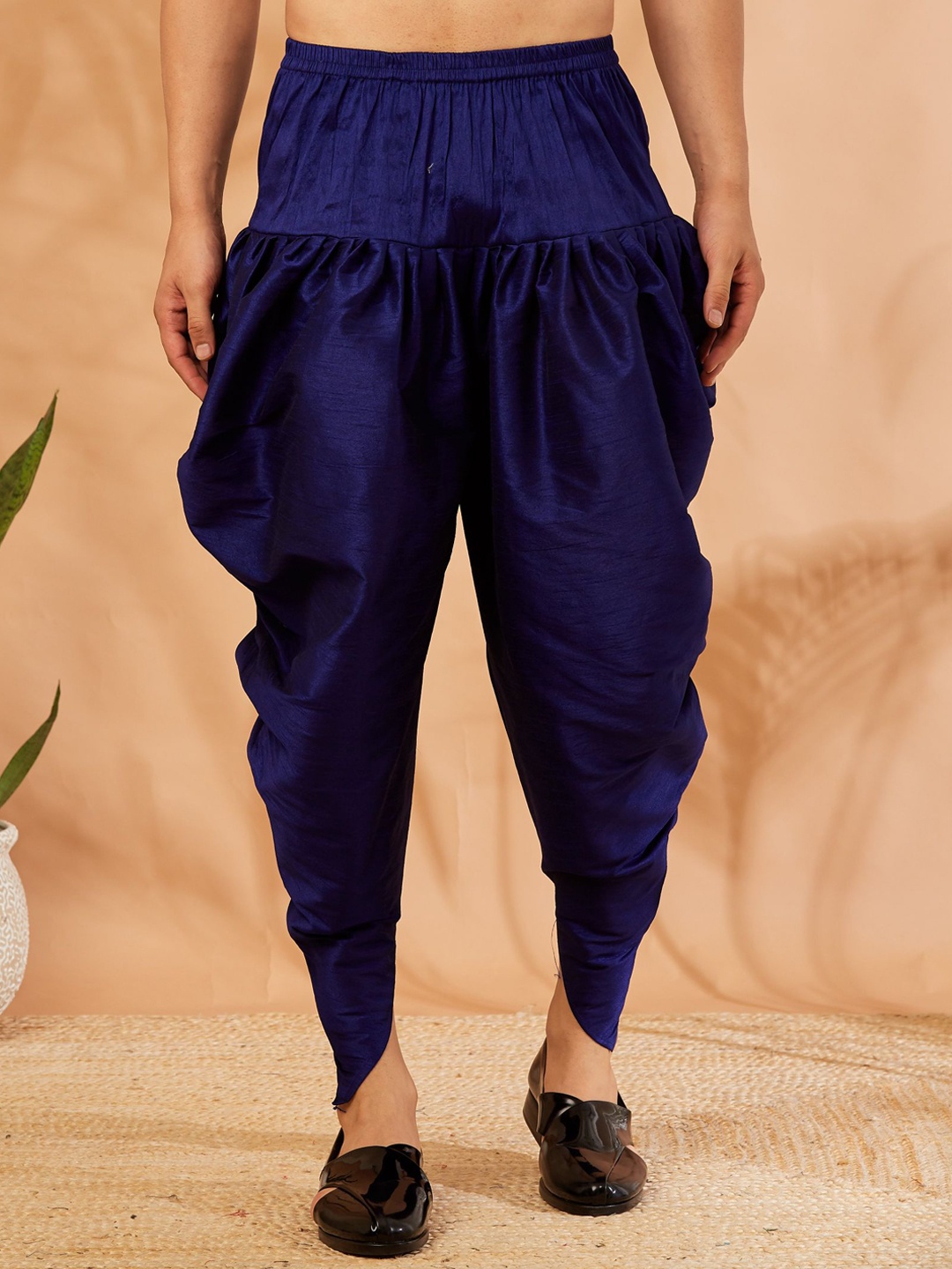 

Armaan Ethnic Men Pleated Silk Dhoti Pant, Navy blue