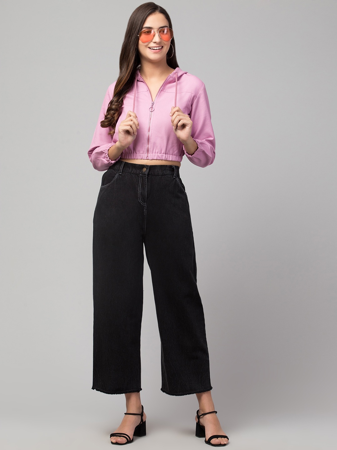 

Chemistry Women High-Rise Clean Look Pure Cotton Wide Leg Jeans, Black