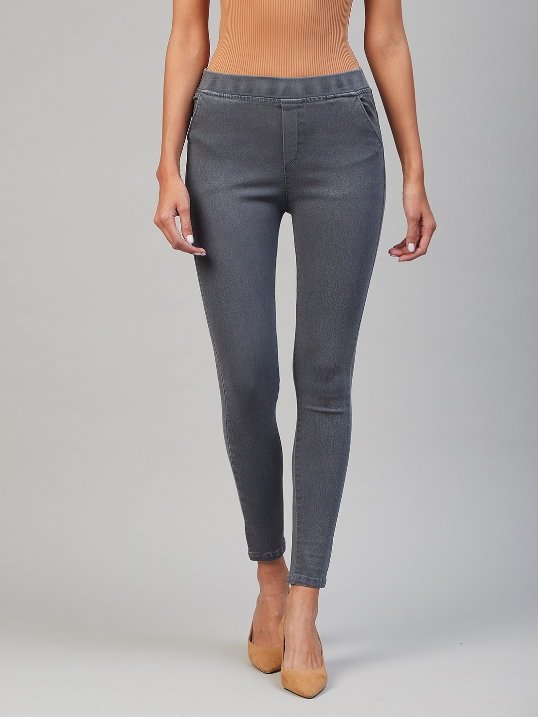 

Chemistry Women Skinny Fit Clean Look Mid-Rise Pure Cotton Jeggings, Grey