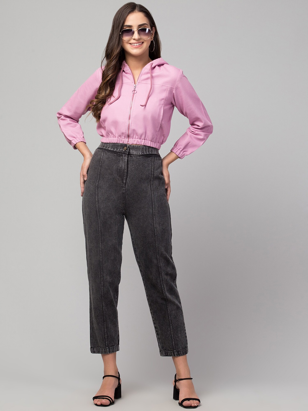 

Chemistry Women Slouchy Fit High-Rise Clean Look Pure Cotton Jeans, Grey