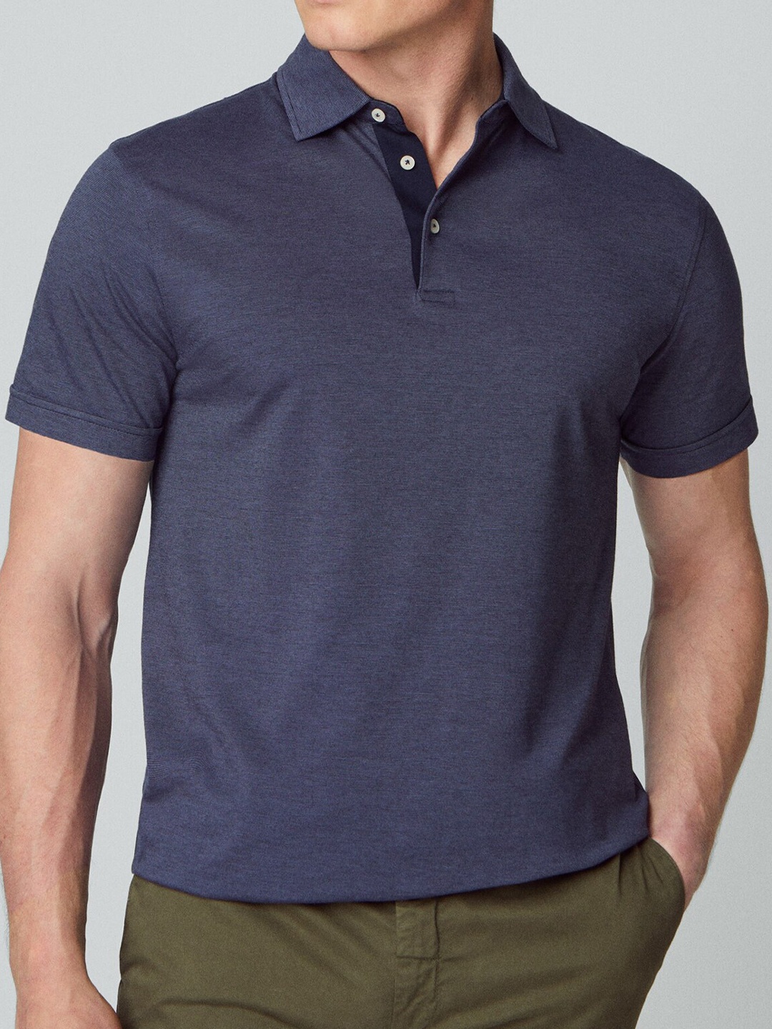 

HACKETT LONDON Men Navy Blue Polo Collar Pockets T-shirt