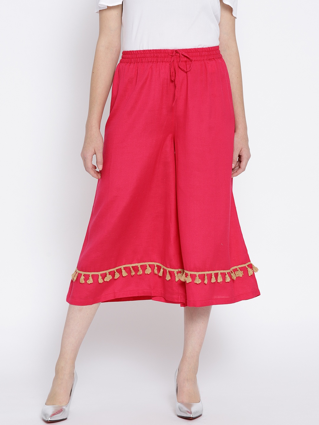 

AKKRITI BY PANTALOONS Women Pink Wide Leg Solid Palazzos