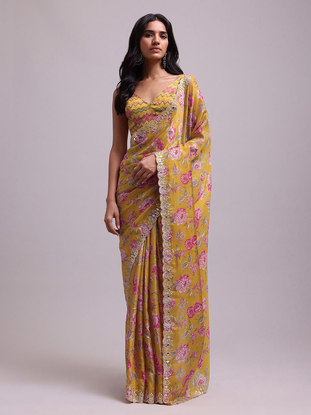 

KALKI Fashion Floral Embroidered Saree With Blouse, Yellow