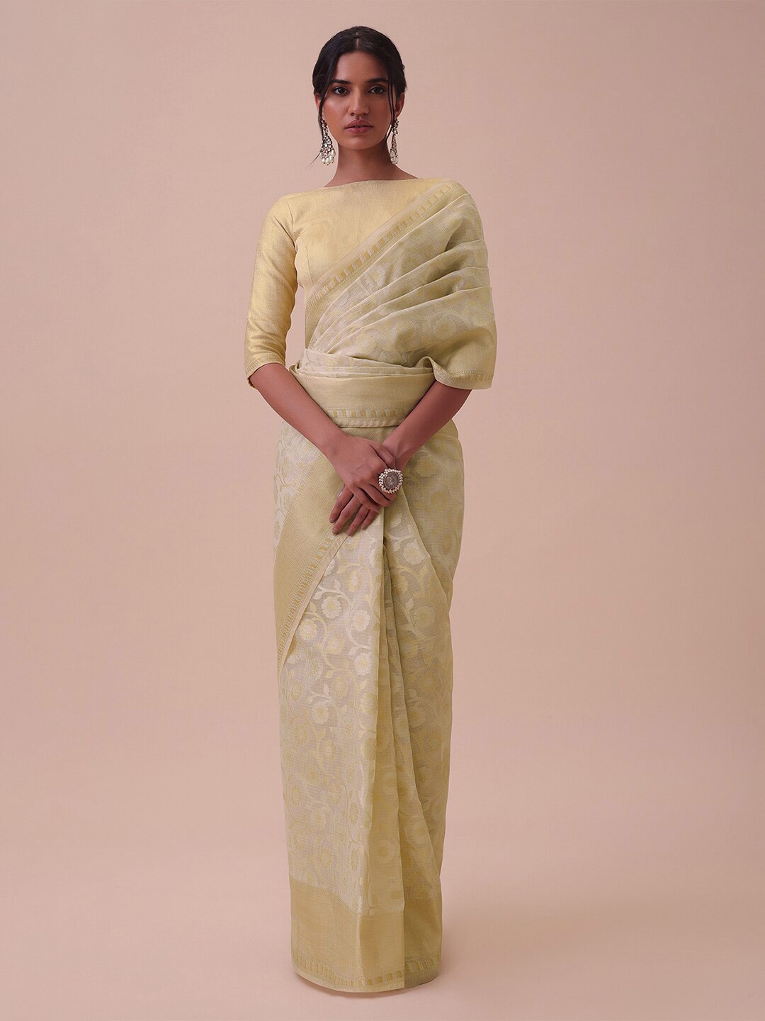 

KALKI Fashion Ethnic Motifs Woven Design Zari Silk Cotton Saree, Off white