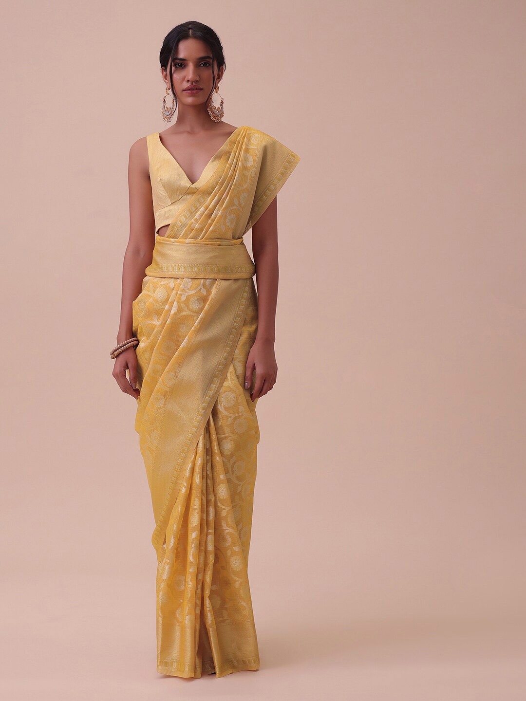 

KALKI Fashion Floral Woven Design Silk Cotton Saree With Blouse, Yellow