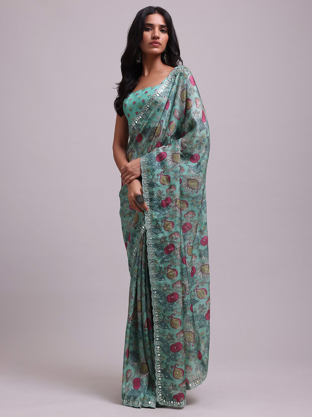 

KALKI Fashion Floral Printed Saree With Blouse, Green