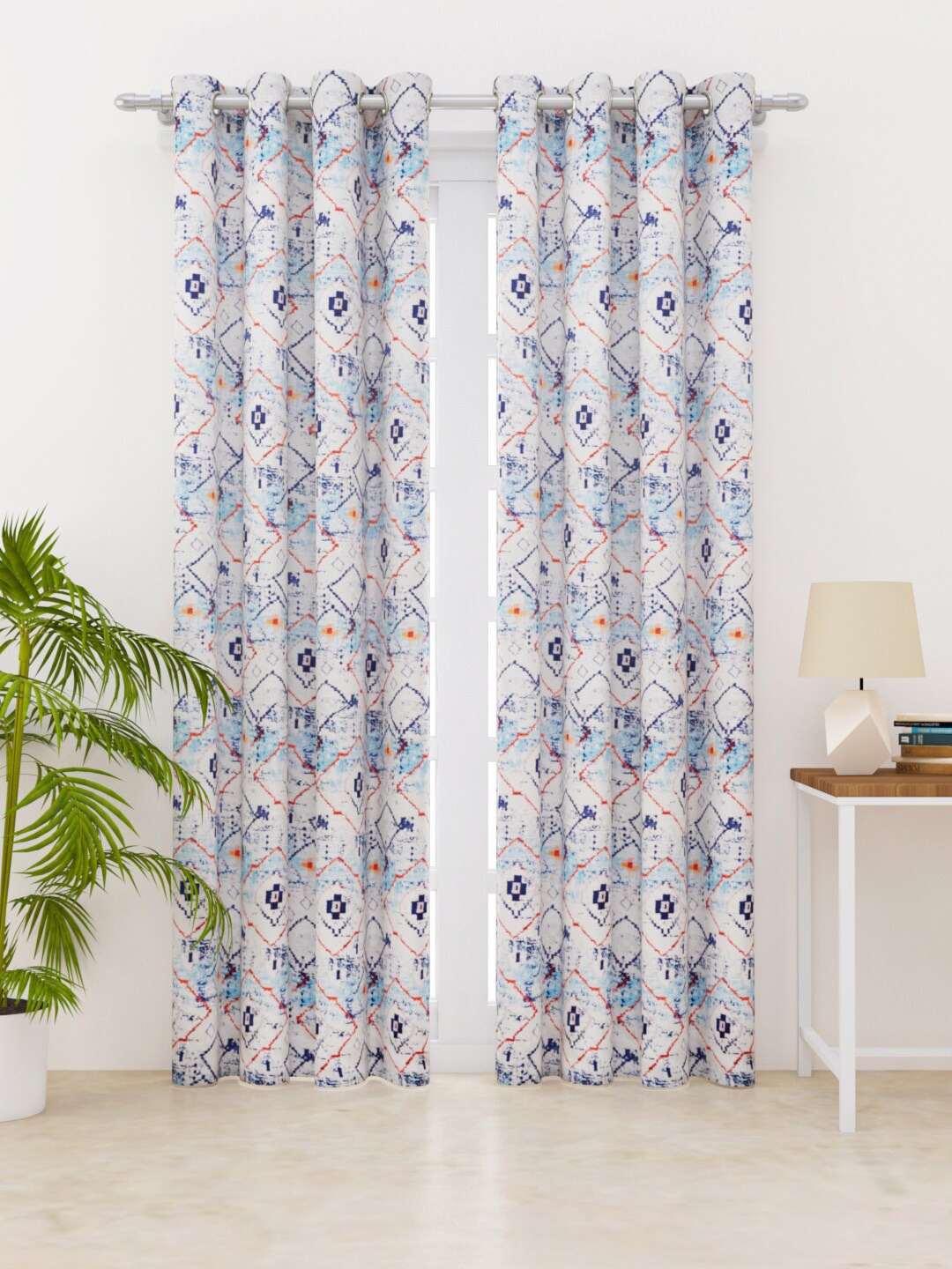 

HERE&NOW White & Blue Printed Long Door Curtain