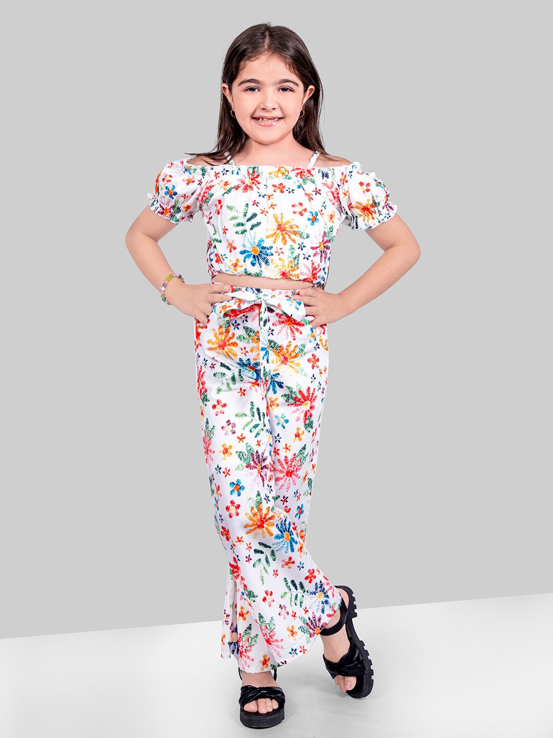 

Naughty Ninos Girls Printed Top with Palazzos, White