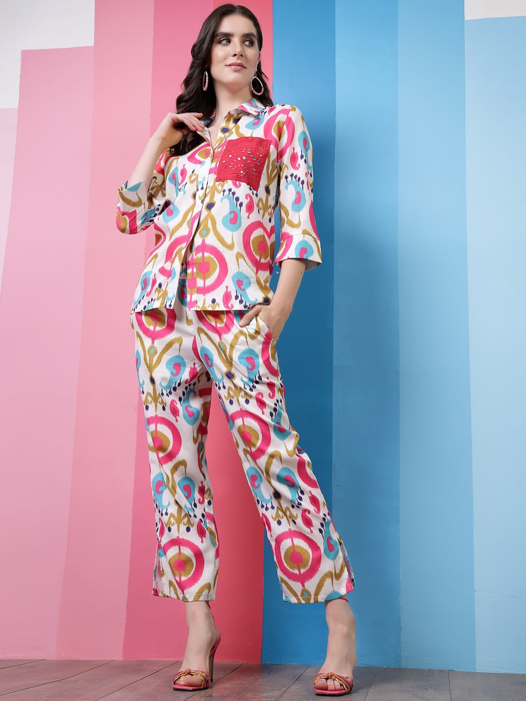 

Athena White Geometric Printed Linen Shirt & Trousers