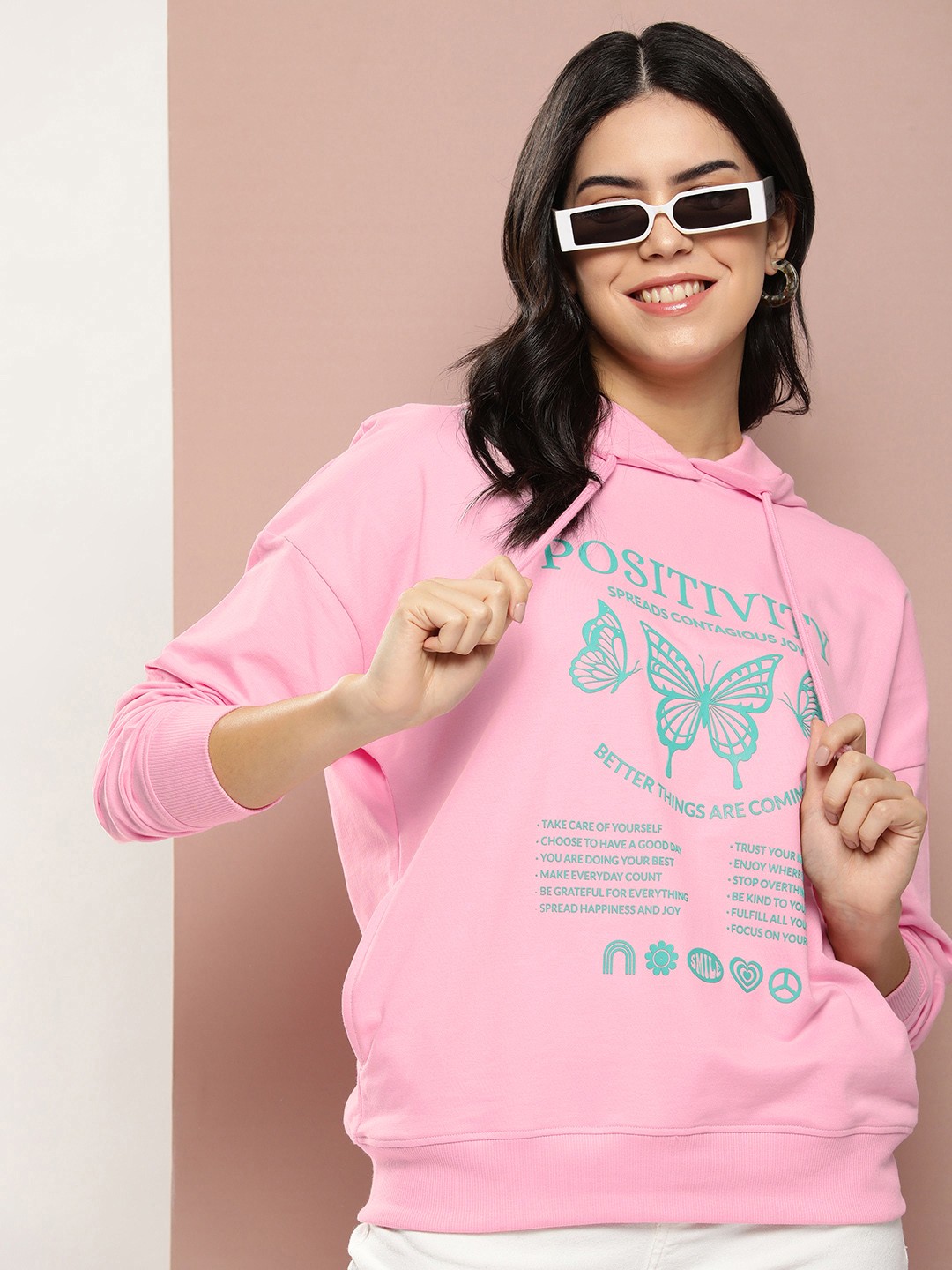 

Harvard Printed Long Sleeves Pure Cotton Hooded Sweatshirt, Pink