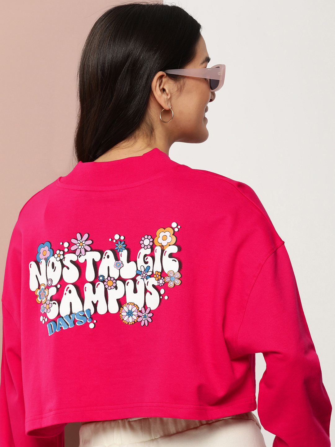 

Harvard Graphic Printed Pure Cotton Pullover Crop Sweatshirt, Fuchsia