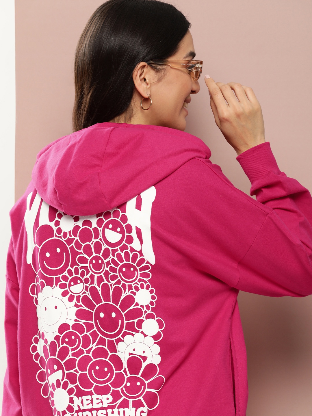 

Harvard Graphic Printed Cotton Hooded Sweatshirt, Fuchsia